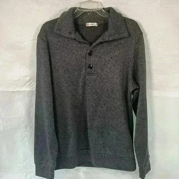 H2H Men’s Sweater Fleece Pullover Size Large Gray Heather Button Collared - Picture 1 of 9
